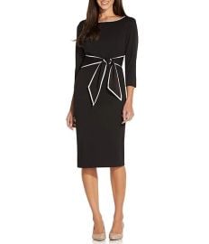 Adrianna Papell Contrast Trim Boat Neck 34 Sleeve Tie Waist Crepe Midi Dress Dillardx27s at Dillards